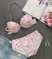 Shezaib High Quality Front Open 4 In 1  Push-up Hello Kitty Print Adjustable Straps Bra Panty Set 016