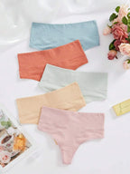 Shezaib Pack of 5 Ribbed Cotton High Waist Thong Panty – Stretchy & Seamless Comfort 395