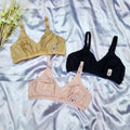 Shezaib pack of 3 cotton non-padded bras in black, pink and skin colors
