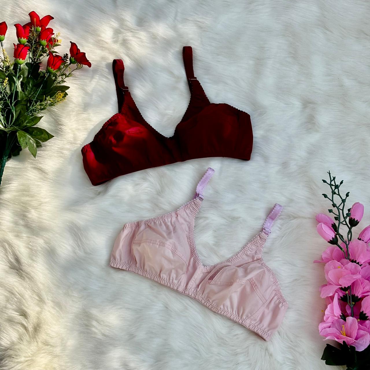 Shezaib cotton bliss non-padded bras in maroon and pink colors