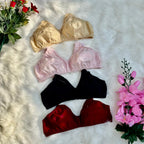 Shezaib pack of 4 cotton bliss non-padded bras in black, maroon, skin and pink colors, image 2