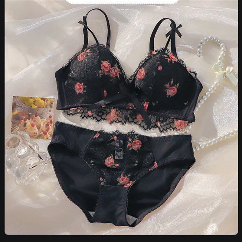 Shezaib Cute Lace Flower Embroided Adjustable Straps Push Up Bridal Padded Bra and panty 017