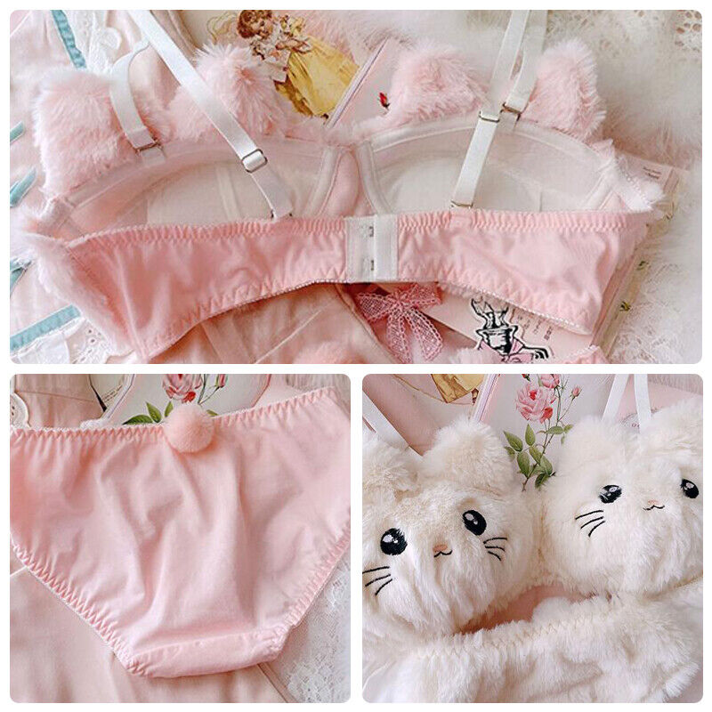 New High Quality Sexy Cute Kitty Anime Soft Plush Design Bra & Panty Set 2133