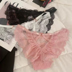 Pack Of 3 Women's Elegant Floral Lace Panty with Ruffle Frill Detailing, Soft Sheer Lace Fabric, Stylish Feminine Design, Comfortable Ladies Underwear & Beautiful Delicate Lingerie 351
