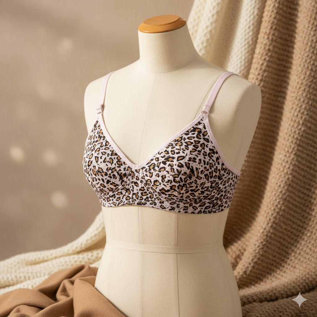 Shezaib Pack Of 3 Non Padded Leopard Print Cotton Bra – Everyday Comfort Fit