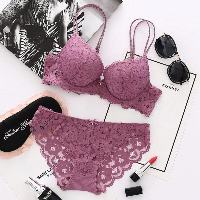 Flourish New lace embroidery bra and panty set cute underwear and bra –  Shezaib