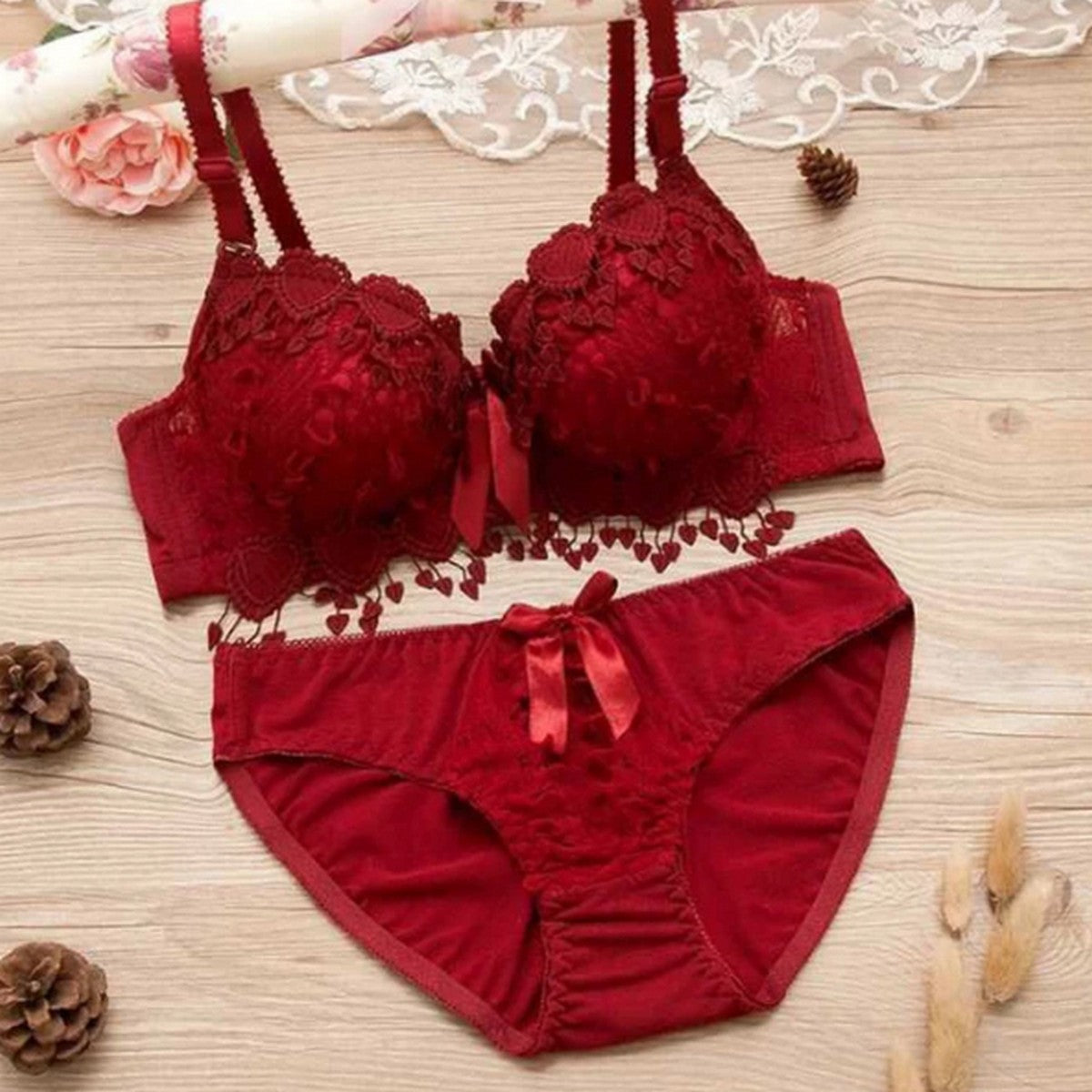 Flourish Women Lace embroidered Push Up Underwire Bra And Panty Set 018