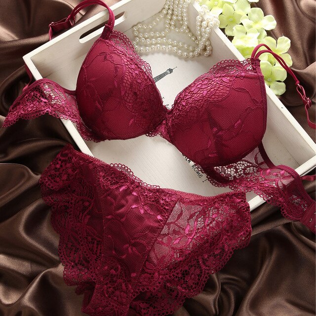 Flourish Cute Lace Net Embroidery Double Strips Adjustable Straps Round Cup Bra and Panty Set 019