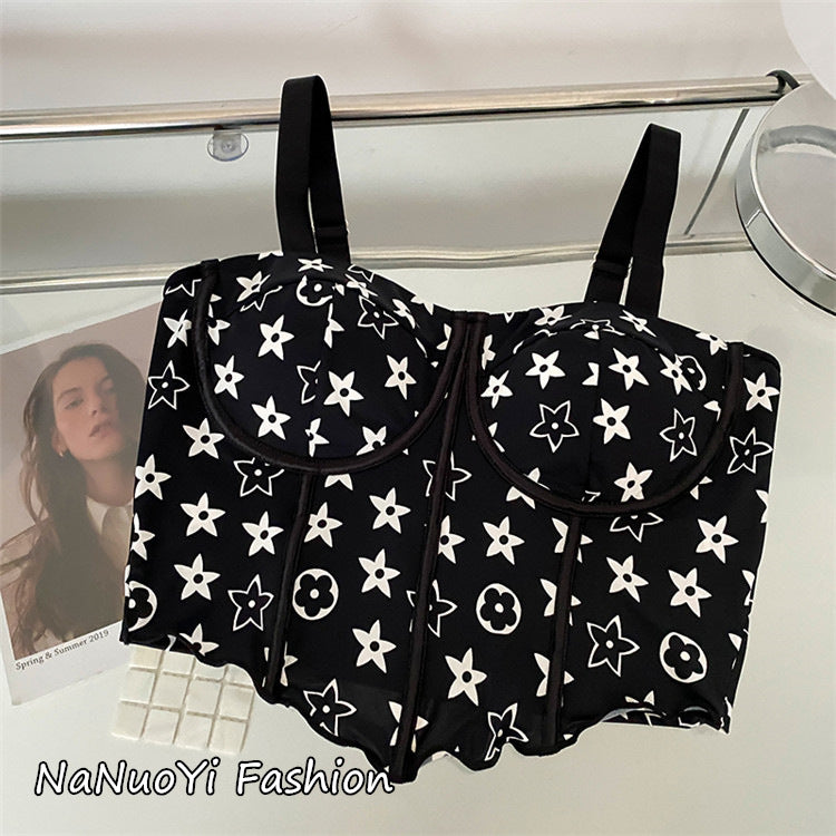 High Quality Full Coverage Adjustable Straps Printed Removable Padded Crop Top-1991