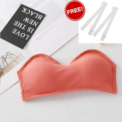 Plain Cotton Tube Women Back Closure Strapless Bra Seamless Push Up Padded Bra-2299