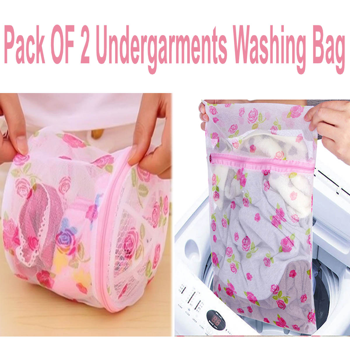 Pack of 2 - Multi-purpose Zippered Mesh Laundry Bags for Blouse, Hosiery, Stocking, Underwear, Bra Lingerie