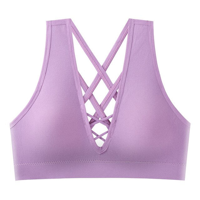 Summer Crop Top V-neck hollow Out Sports Padded Bra 3689