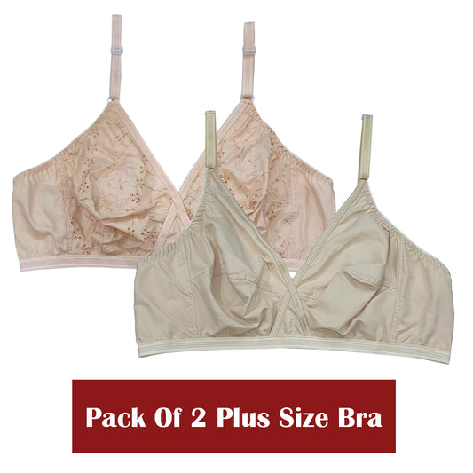 Pack Of 2 Non Padded Soft Comfortable  Cotton  Plus Size Bra For Women