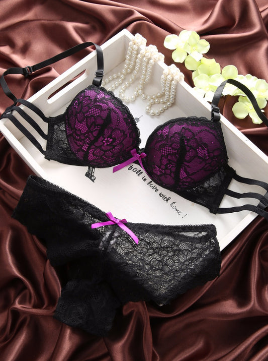 Shezaib Cute Lace Embroidery Push Up Bra & Panty set-8805