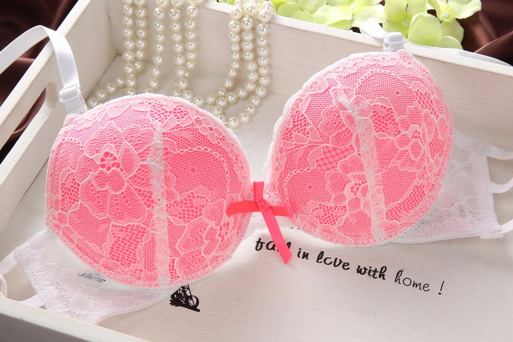 Cute Lace Embroidery Push Up Bra & Panty set-8805