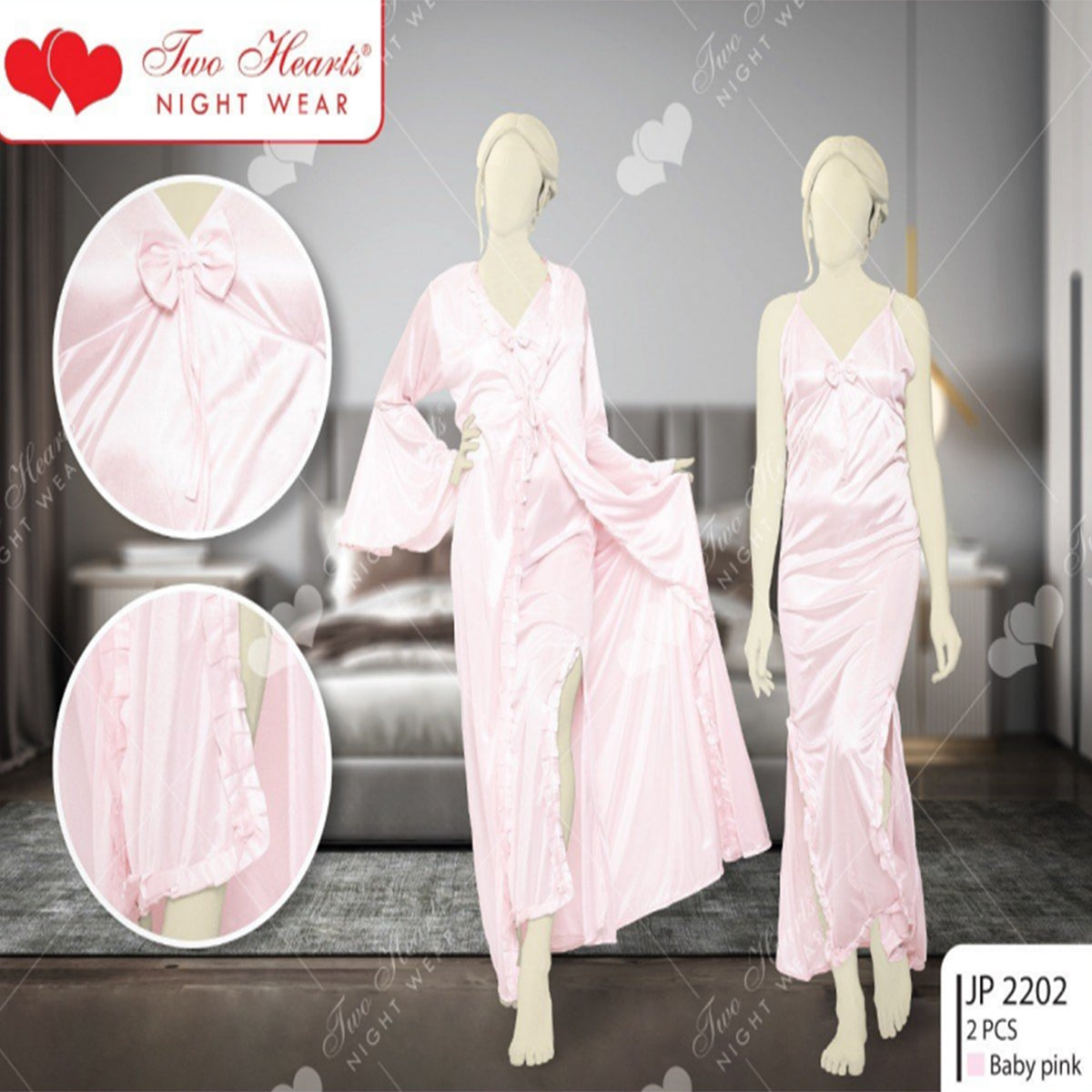 2 Pcs Wedding Nightwear Gown Satin Silk JE 2202