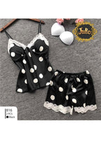 Shezaib Silk Pajamas For Women Sexy Lingerie Lace Trim Camisole And Shorts Polka Dot Sleepwear Home Wear 816