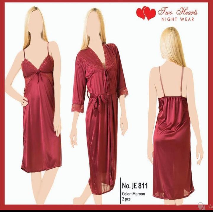 2 Pcs Wedding Nightwear Gown Satin Silk Lace See Through JE 811