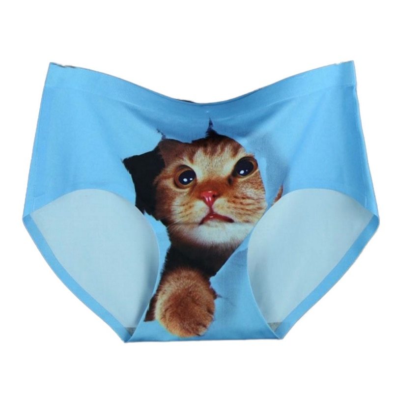 New Pack of 3 Soft Silk Seamless Cat Printed Underwear Panties for Girls & Women