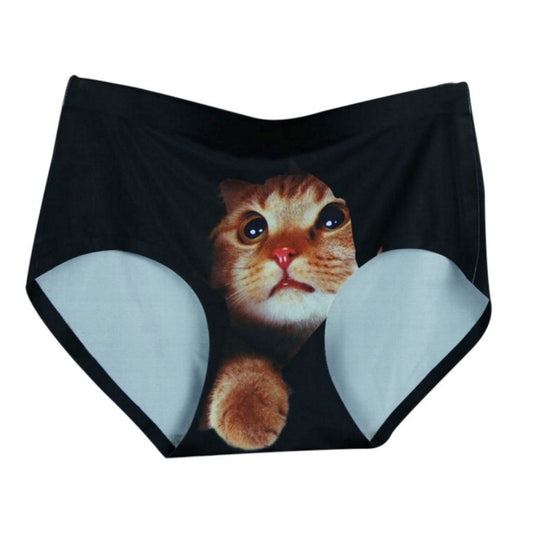 New Pack of 3 Soft Silk Seamless Cat Printed Underwear Panties for Girls & Women