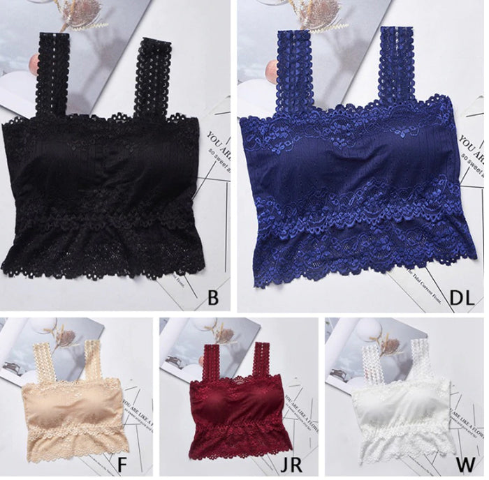 Padded Lace Embroidery Crop Top Bra-423