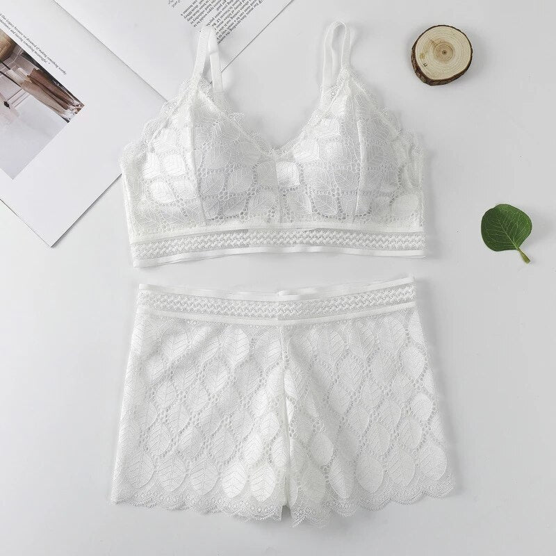 Female Wireless Embroidered Push Up Bra With Thin Soft Underwear Set A836