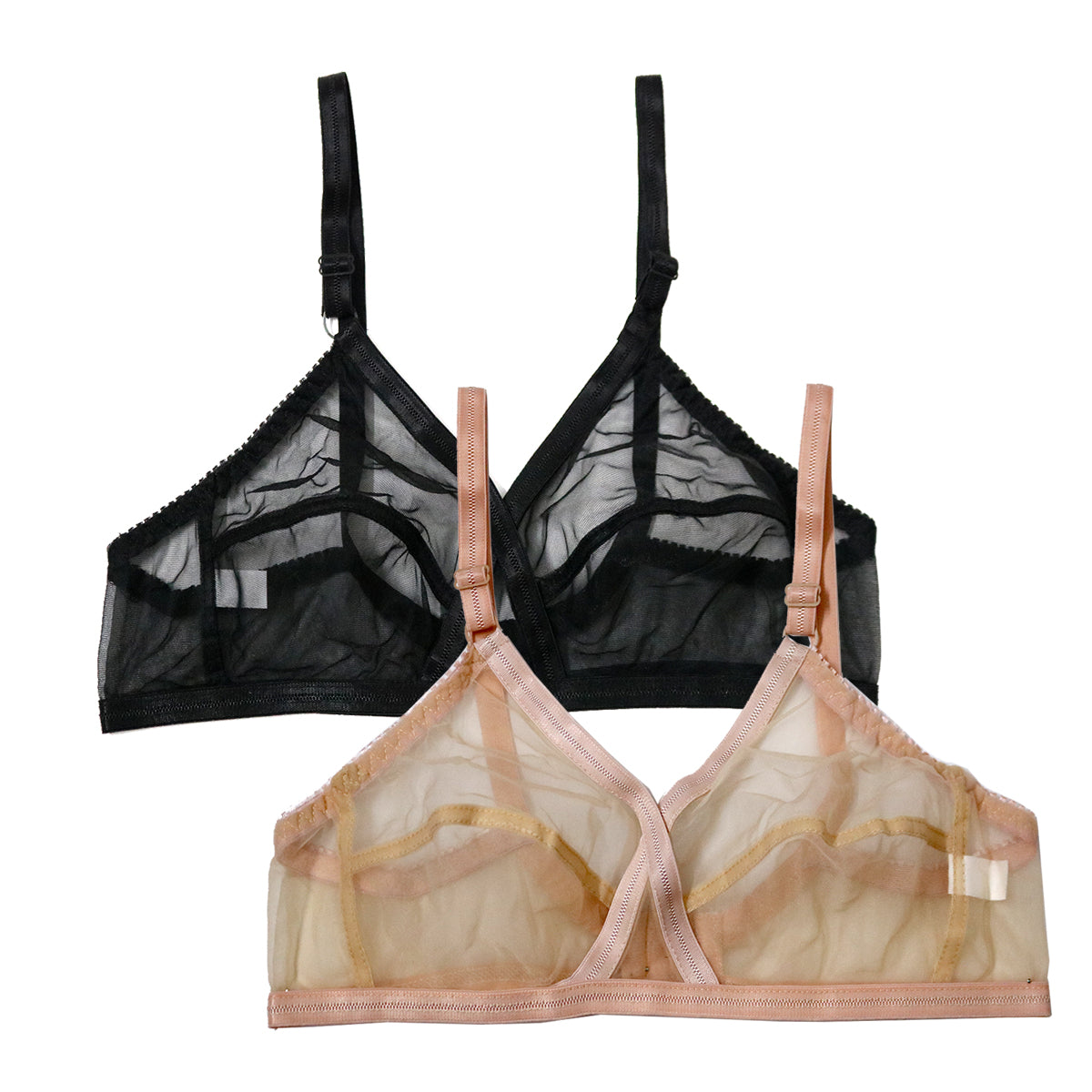Shezaib pack of 2 full net transparent bras in black and skin colors