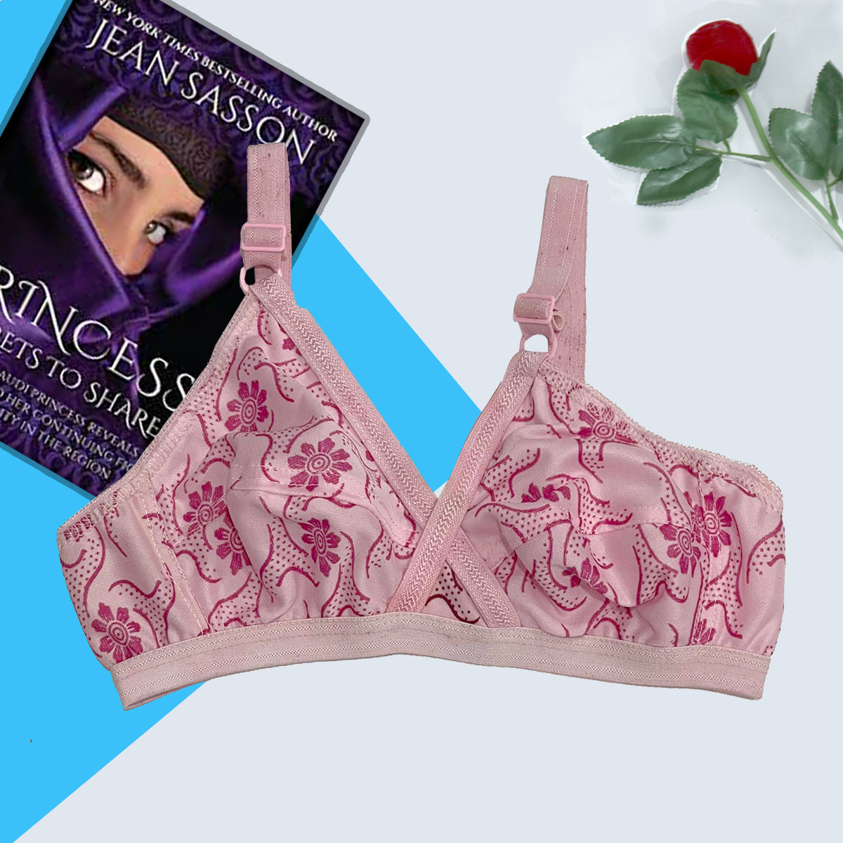 Shezaib cotton hosiery printed bra in pink color