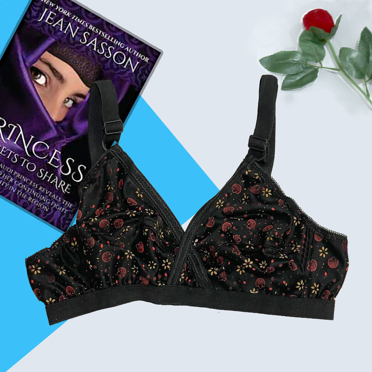 Shezaib cotton hosiery printed bra in black color