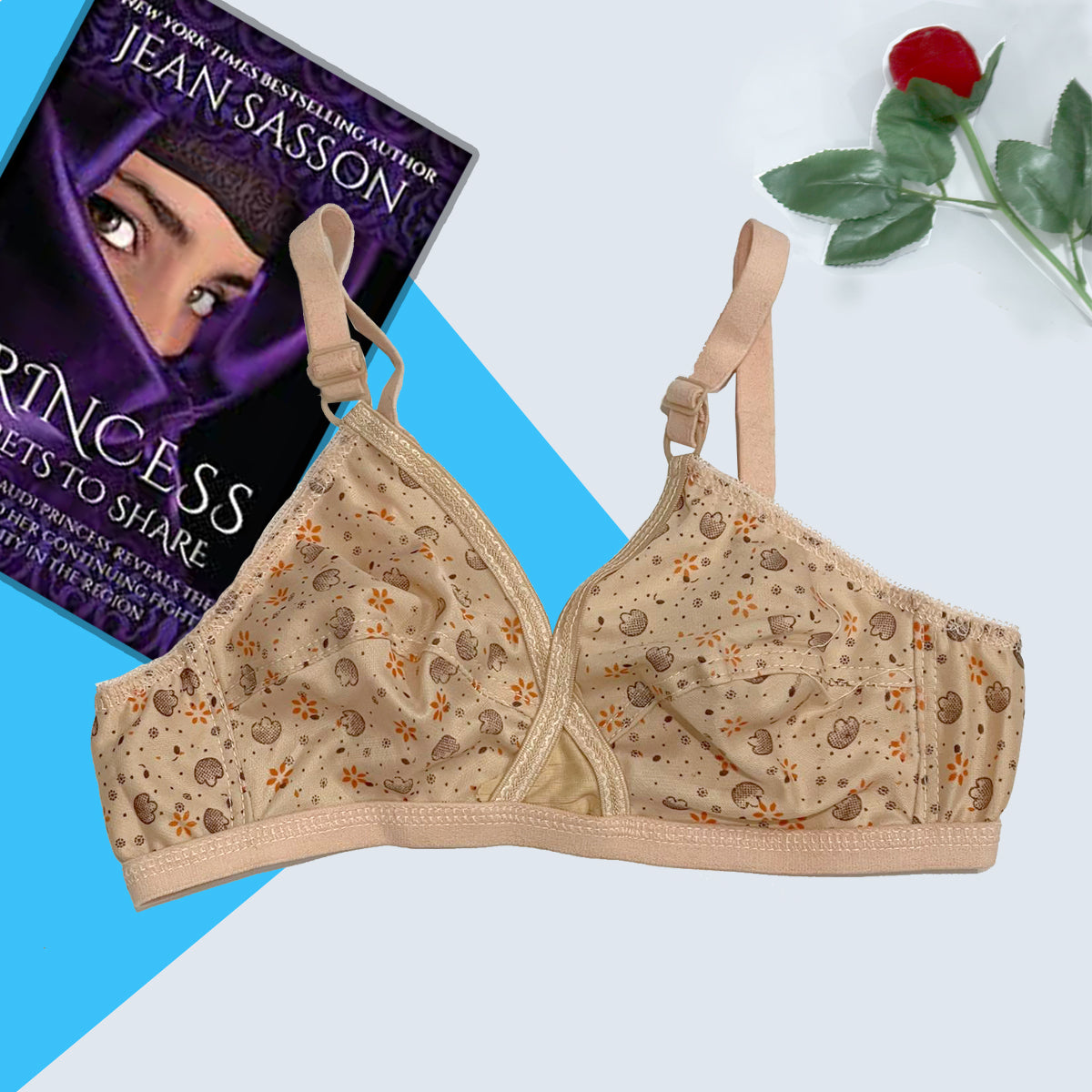 Shezaib cotton hosiery printed bra in skin color