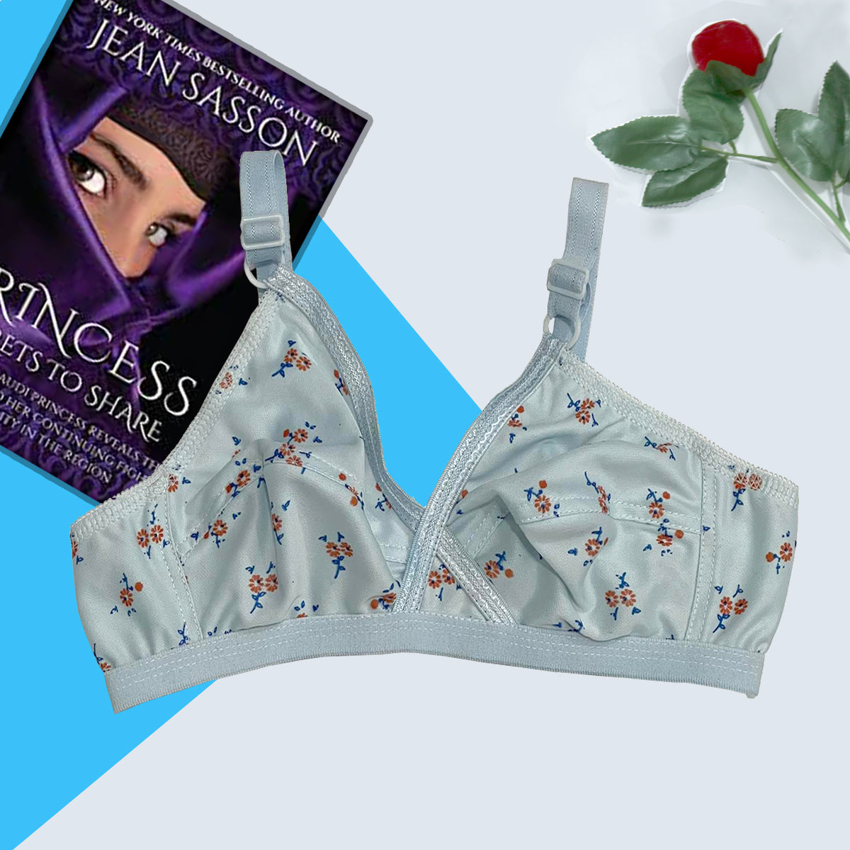 Shezaib cotton hosiery printed bra in blue color