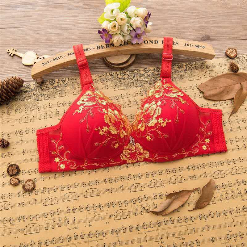 Eashery Push Up Bras Women's Fully Front Close Longline Lace Posture Bra  Red F 