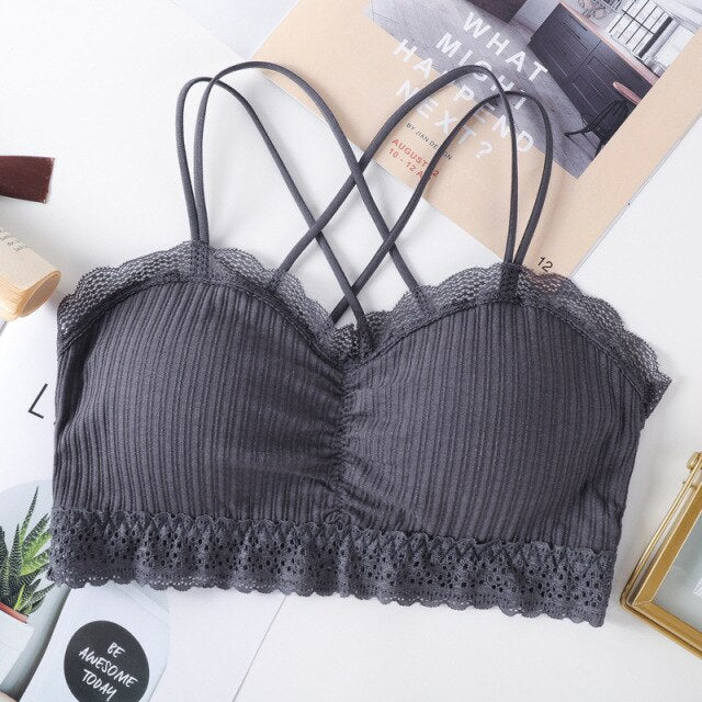 Pack Of 2 Women Girls Ladies Air Bra for Ladies & Girls Sexy Bra Women Threaded Knit Stretchable Straps Lace Trim Tank Top Padded Bra
